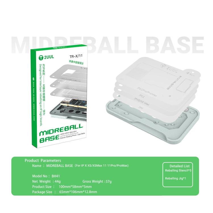 Set di stencil per reballing BGA a strato intermedio 2uul BH41 per la serie iPhone X-11, 2uul BH41