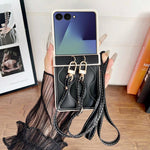 Custodia per telefono con retro in ecopelle vegana e cordino a tracolla, imbottitura ad aria, modello Wave., For Samsung Galaxy Z Flip7, For Samsung Galaxy Z Flip6, For Samsung Galaxy Z Flip5, For Samsung Galaxy Z Flip4