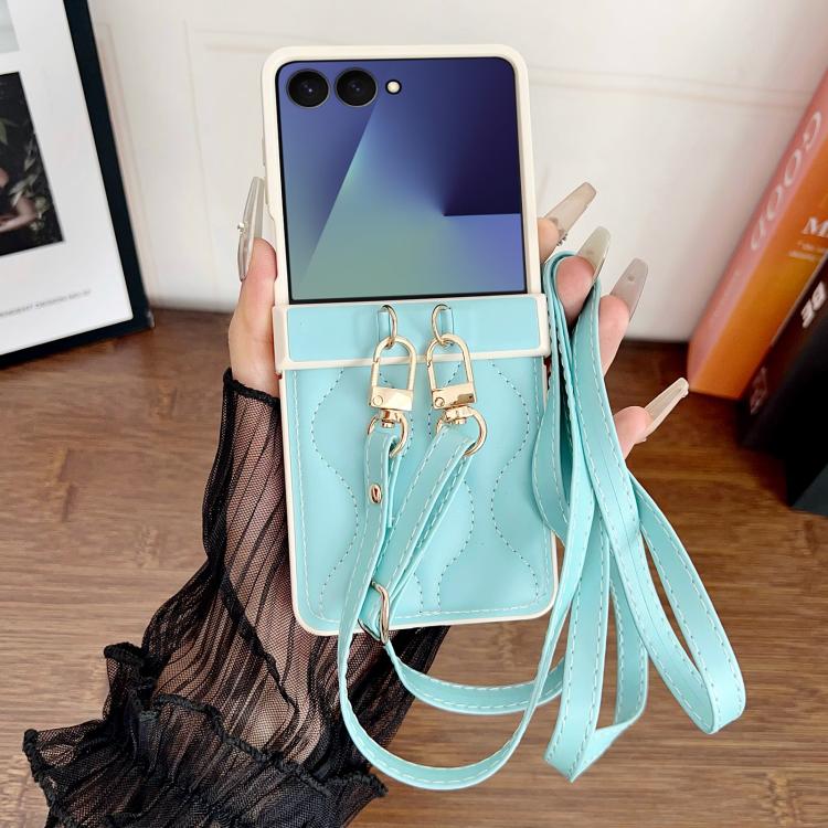 Custodia per telefono con retro in ecopelle vegana e cordino a tracolla, imbottitura ad aria, modello Wave., For Samsung Galaxy Z Flip7, For Samsung Galaxy Z Flip6, For Samsung Galaxy Z Flip5, For Samsung Galaxy Z Flip4