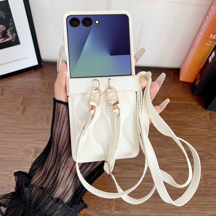 Custodia per telefono con retro in ecopelle vegana e cordino a tracolla, imbottitura ad aria, modello Wave., For Samsung Galaxy Z Flip7, For Samsung Galaxy Z Flip6, For Samsung Galaxy Z Flip5, For Samsung Galaxy Z Flip4