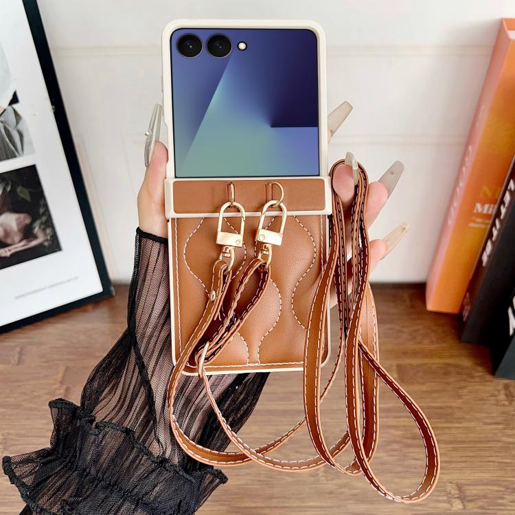 Custodia per telefono con retro in ecopelle vegana e cordino a tracolla, imbottitura ad aria, modello Wave., For Samsung Galaxy Z Flip7, For Samsung Galaxy Z Flip6, For Samsung Galaxy Z Flip5, For Samsung Galaxy Z Flip4