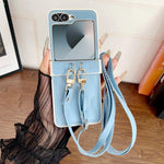 Custodia per telefono con retro in ecopelle vegana e cordino a tracolla, imbottitura ad aria, modello Wave., For Samsung Galaxy Z Flip7, For Samsung Galaxy Z Flip6, For Samsung Galaxy Z Flip5, For Samsung Galaxy Z Flip4