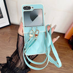 Custodia per telefono con retro in ecopelle vegana e cordino a tracolla, imbottitura ad aria, modello Wave., For Samsung Galaxy Z Flip7, For Samsung Galaxy Z Flip6, For Samsung Galaxy Z Flip5, For Samsung Galaxy Z Flip4