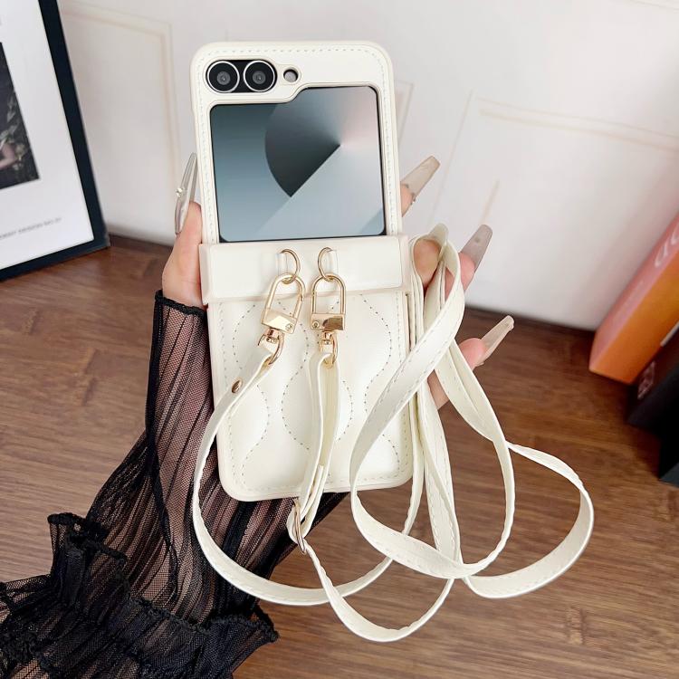 Custodia per telefono con retro in ecopelle vegana e cordino a tracolla, imbottitura ad aria, modello Wave., For Samsung Galaxy Z Flip7, For Samsung Galaxy Z Flip6, For Samsung Galaxy Z Flip5, For Samsung Galaxy Z Flip4