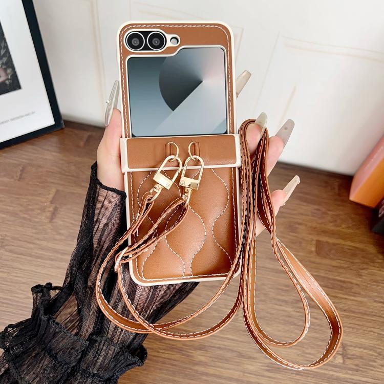 Custodia per telefono con retro in ecopelle vegana e cordino a tracolla, imbottitura ad aria, modello Wave., For Samsung Galaxy Z Flip7, For Samsung Galaxy Z Flip6, For Samsung Galaxy Z Flip5, For Samsung Galaxy Z Flip4