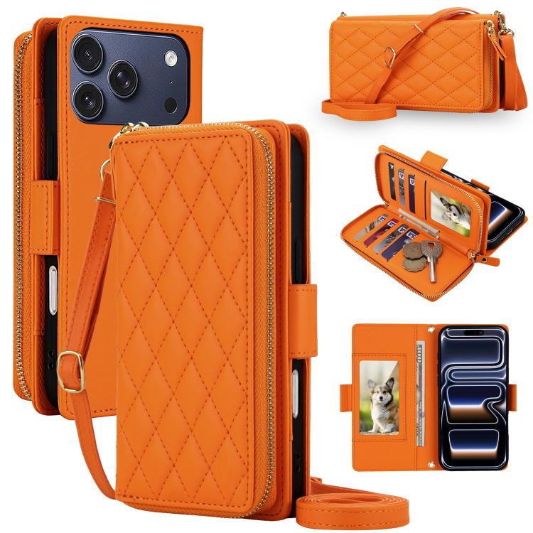 Portafoglio a tracolla con cerniera a reticolo di diamanti, protezione RFID, custodia per telefono in pelle vegana, For iPhone 17 Pro Max, For iPhone 17 Pro