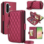 Portafoglio a tracolla con cerniera a reticolo di diamanti, protezione RFID, custodia per telefono in pelle vegana, For Samsung Galaxy A57 5G, For Samsung Galaxy A36 / A37 / A56 5G, For Samsung Galaxy A54 5G