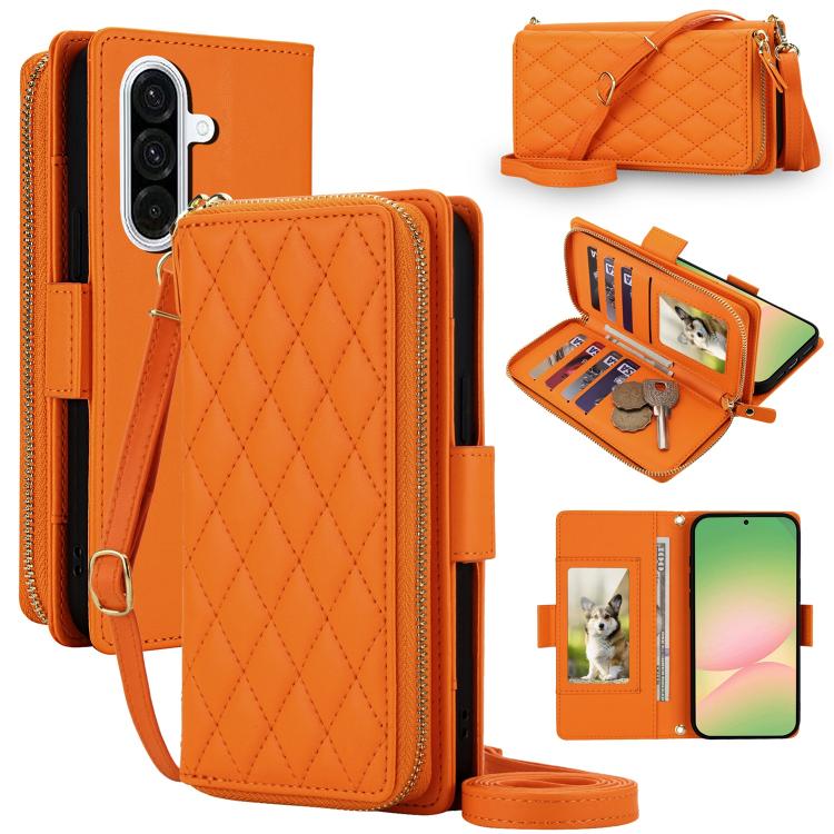 Portafoglio a tracolla con cerniera a reticolo di diamanti, protezione RFID, custodia per telefono in pelle vegana, For Samsung Galaxy A57 5G, For Samsung Galaxy A36 / A37 / A56 5G, For Samsung Galaxy A54 5G