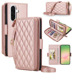 Portafoglio a tracolla con cerniera a reticolo di diamanti, protezione RFID, custodia per telefono in pelle vegana, For Samsung Galaxy A57 5G, For Samsung Galaxy A36 / A37 / A56 5G, For Samsung Galaxy A54 5G
