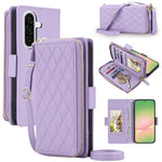 Portafoglio a tracolla con cerniera a reticolo di diamanti, protezione RFID, custodia per telefono in pelle vegana, For Samsung Galaxy A57 5G, For Samsung Galaxy A36 / A37 / A56 5G, For Samsung Galaxy A54 5G