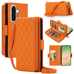 Portafoglio a tracolla con cerniera a reticolo di diamanti, protezione RFID, custodia per telefono in pelle vegana, For Samsung Galaxy A57 5G, For Samsung Galaxy A36 / A37 / A56 5G, For Samsung Galaxy A54 5G