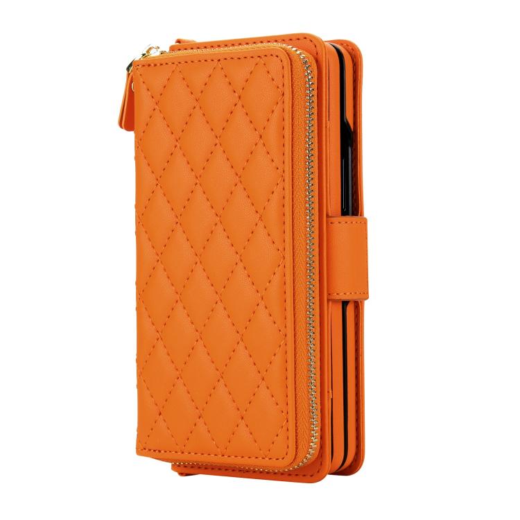 Portafoglio a tracolla con cerniera a reticolo di diamanti, protezione RFID, custodia per telefono in pelle vegana, For Samsung Galaxy Z Fold7 5G