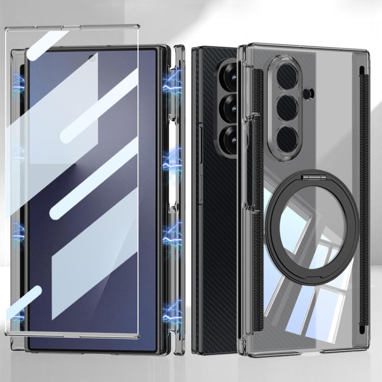 Custodia per telefono GKK pieghevole trasparente a copertura totale con cerniera magnetica integrata e supporto girevole., For Samsung Galaxy Z TriFold
