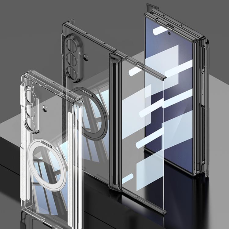Custodia per telefono GKK pieghevole trasparente a copertura totale con cerniera magnetica integrata e supporto girevole., For Samsung Galaxy Z TriFold