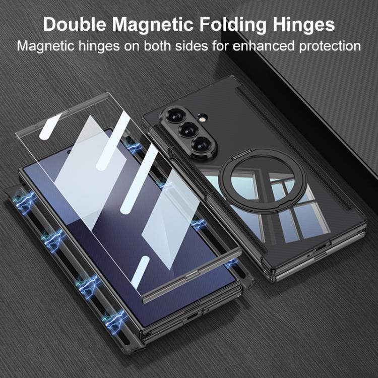 Custodia per telefono GKK pieghevole trasparente a copertura totale con cerniera magnetica integrata e supporto girevole., For Samsung Galaxy Z TriFold