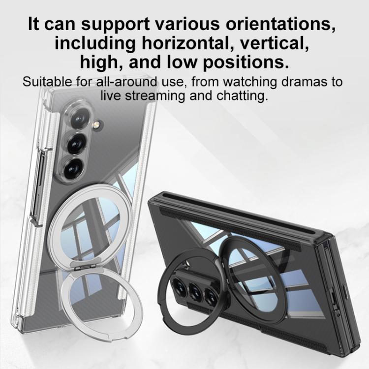 Custodia per telefono GKK pieghevole trasparente a copertura totale con cerniera magnetica integrata e supporto girevole., For Samsung Galaxy Z TriFold