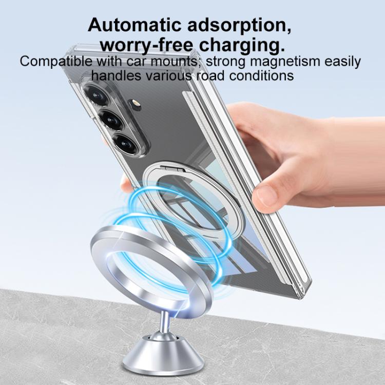 Custodia per telefono GKK pieghevole trasparente a copertura totale con cerniera magnetica integrata e supporto girevole., For Samsung Galaxy Z TriFold