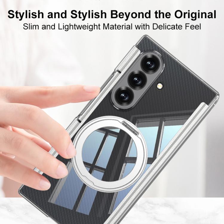 Custodia per telefono GKK pieghevole trasparente a copertura totale con cerniera magnetica integrata e supporto girevole., For Samsung Galaxy Z TriFold