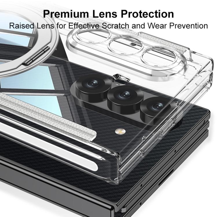 Custodia per telefono GKK pieghevole trasparente a copertura totale con cerniera magnetica integrata e supporto girevole., For Samsung Galaxy Z TriFold