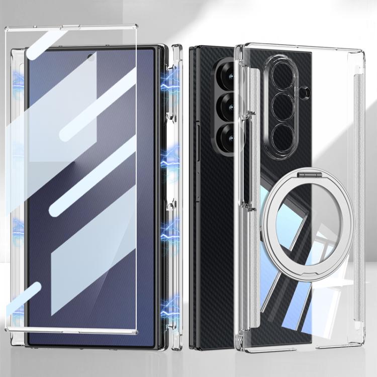 Custodia per telefono GKK pieghevole trasparente a copertura totale con cerniera magnetica integrata e supporto girevole., For Samsung Galaxy Z TriFold