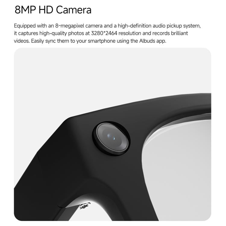 Occhiali MT5 Ultra Smart AI con fotocamera HD da 8 MP, registrazione video, trasmissione Wi-Fi e assistente vocale AI intelligente., Sunglasses, Anti Blue Light Lens