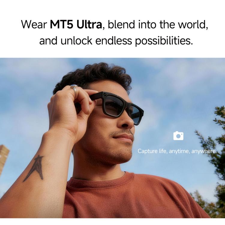 Occhiali MT5 Ultra Smart AI con fotocamera HD da 8 MP, registrazione video, trasmissione Wi-Fi e assistente vocale AI intelligente., Sunglasses, Anti Blue Light Lens