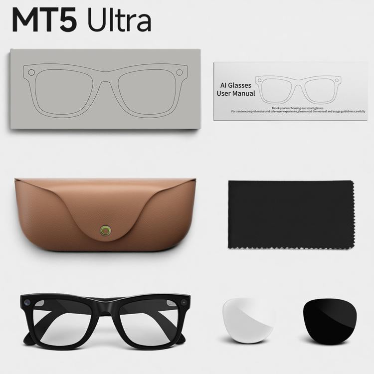 Occhiali MT5 Ultra Smart AI con fotocamera HD da 8 MP, registrazione video, trasmissione Wi-Fi e assistente vocale AI intelligente., Sunglasses, Anti Blue Light Lens