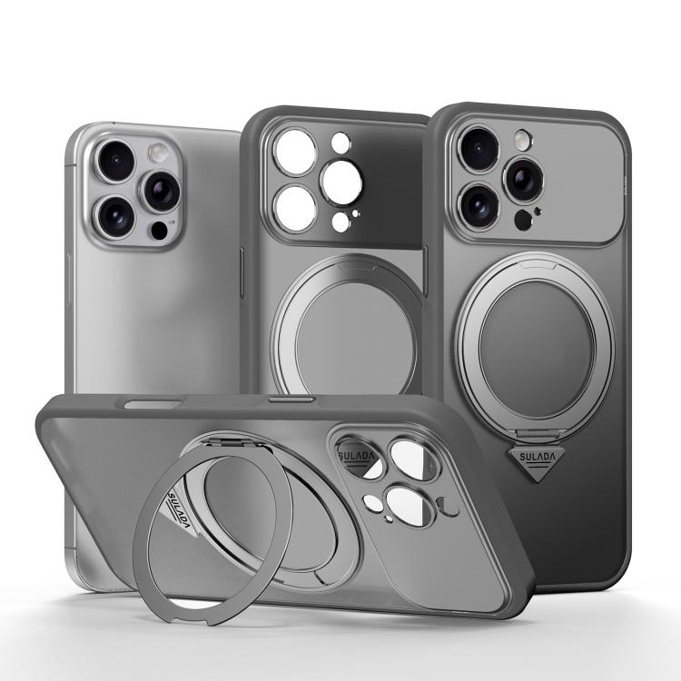 Custodia per telefono SULADA Transforms In 17 Pro semitrasparente opaca con supporto magnetico girevole., For iPhone 16 Pro Max, For iPhone 16 Pro