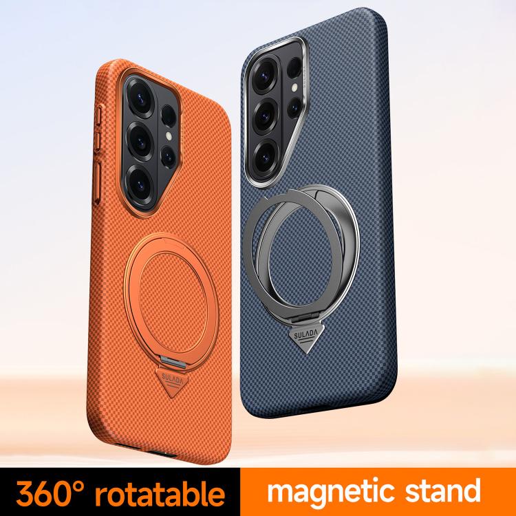 Custodia per telefono SULADA con griglia in Kevlar, effetto pelle e supporto magnetico girevole., For Samsung Galaxy S26+ 5G, For Samsung Galaxy S26 Ultra 5G, For Samsung Galaxy S26 5G