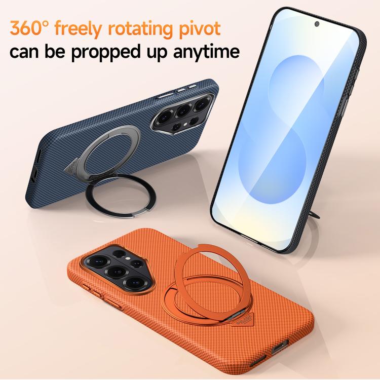 Custodia per telefono SULADA con griglia in Kevlar, effetto pelle e supporto magnetico girevole., For Samsung Galaxy S26+ 5G, For Samsung Galaxy S26 Ultra 5G, For Samsung Galaxy S26 5G