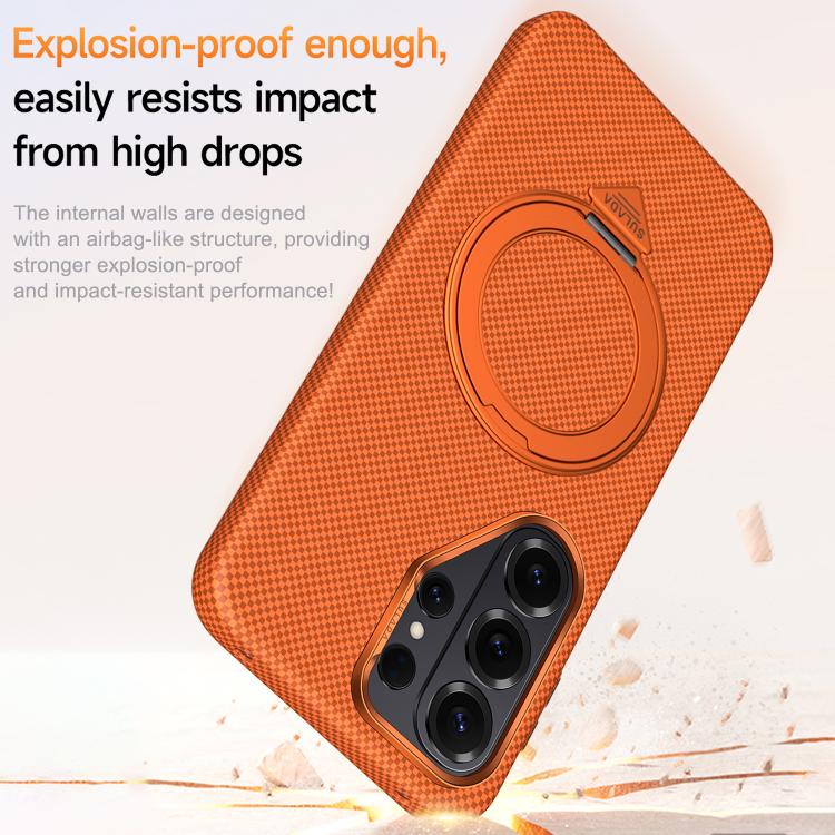 Custodia per telefono SULADA con griglia in Kevlar, effetto pelle e supporto magnetico girevole., For Samsung Galaxy S26+ 5G, For Samsung Galaxy S26 Ultra 5G, For Samsung Galaxy S26 5G