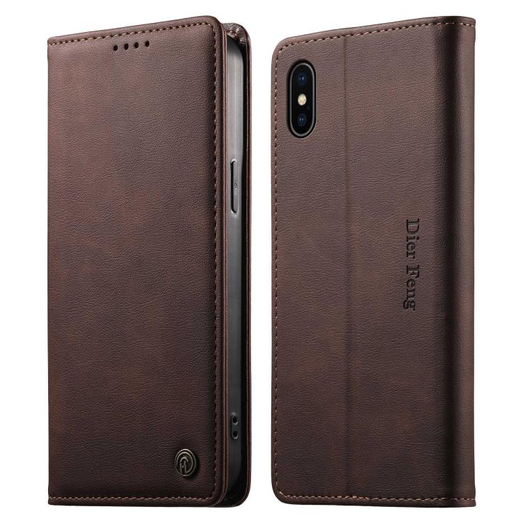 Custodia per telefono Dierfeng in pelle vegana con chiusura magnetica e protezione RFID in metallo., For iPhone XR, For iPhone XS Max, For iPhone 8 Plus / 7 Plus