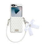 Custodia per telefono con clip laterale, motivo a rombi e cinturino a fiocco fai-da-te, in stile targhetta., For Samsung Galaxy Z Flip6 5G / Flip7 FE, For Samsung Galaxy Z Flip7 5G, For Samsung Galaxy Z Flip5 5G