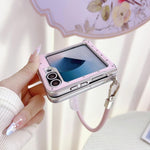 Custodia per telefono con clip laterale, motivo a rombi e cinturino a fiocco fai-da-te, in stile targhetta., For Samsung Galaxy Z Flip6 5G / Flip7 FE, For Samsung Galaxy Z Flip7 5G, For Samsung Galaxy Z Flip5 5G