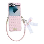 Custodia per telefono con clip laterale, motivo a rombi e cinturino a fiocco fai-da-te, in stile targhetta., For Samsung Galaxy Z Flip6 5G / Flip7 FE, For Samsung Galaxy Z Flip7 5G, For Samsung Galaxy Z Flip5 5G