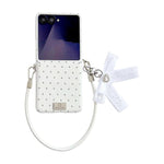 Custodia per telefono con clip laterale, motivo a rombi e cinturino a fiocco fai-da-te, in stile targhetta., For Samsung Galaxy Z Flip6 5G / Flip7 FE, For Samsung Galaxy Z Flip7 5G, For Samsung Galaxy Z Flip5 5G