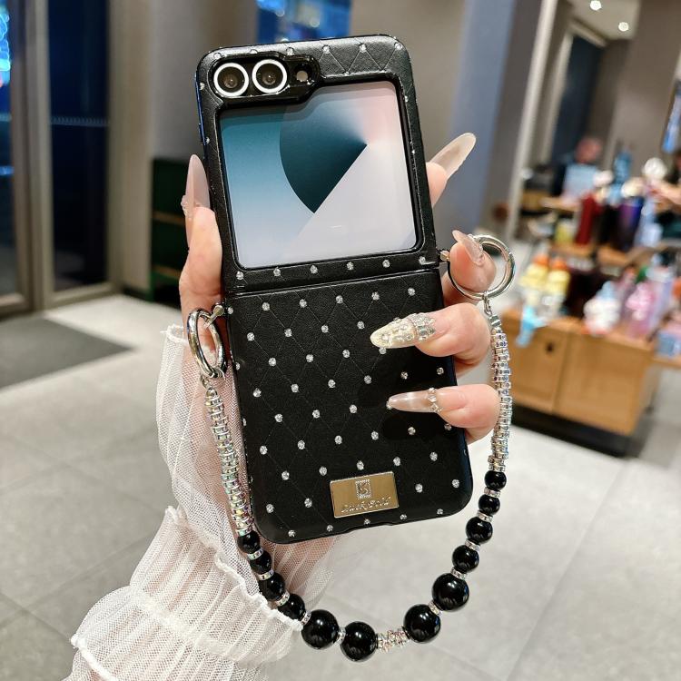 Custodia per telefono con clip laterale e bracciale, stile targhetta con motivo a rombi e chiusura a clip laterale., For Samsung Galaxy Z Flip6 5G / Flip7 FE, For Samsung Galaxy Z Flip7 5G, For Samsung Galaxy Z Flip5 5G