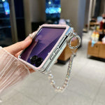 Custodia per telefono con clip laterale e bracciale, stile targhetta con motivo a rombi e chiusura a clip laterale., For Samsung Galaxy Z Flip6 5G / Flip7 FE, For Samsung Galaxy Z Flip7 5G, For Samsung Galaxy Z Flip5 5G