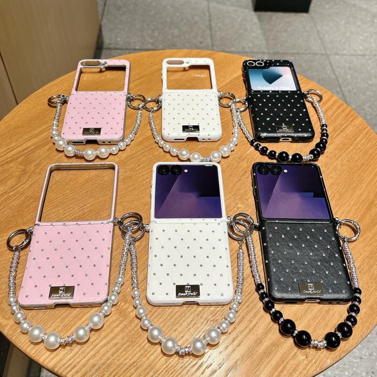 Custodia per telefono con clip laterale e bracciale, stile targhetta con motivo a rombi e chiusura a clip laterale., For Samsung Galaxy Z Flip6 5G / Flip7 FE, For Samsung Galaxy Z Flip7 5G, For Samsung Galaxy Z Flip5 5G
