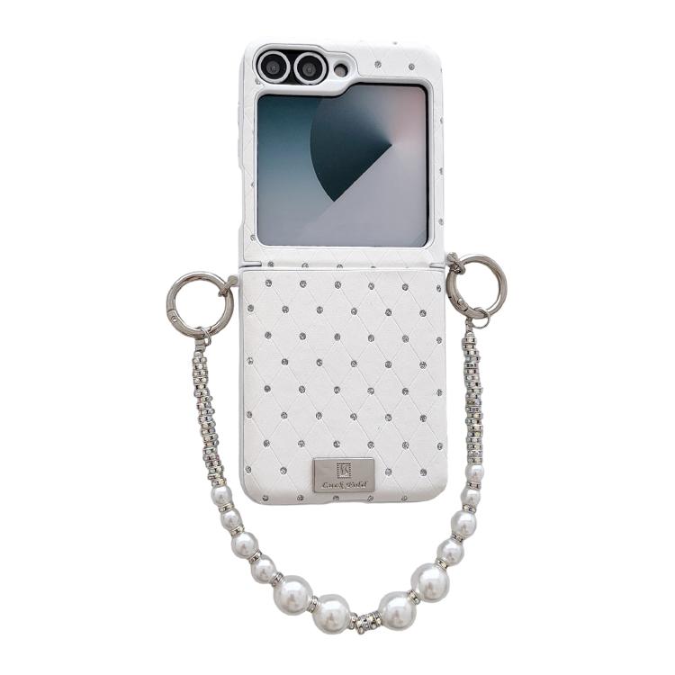 Custodia per telefono con clip laterale e bracciale, stile targhetta con motivo a rombi e chiusura a clip laterale., For Samsung Galaxy Z Flip6 5G / Flip7 FE, For Samsung Galaxy Z Flip7 5G, For Samsung Galaxy Z Flip5 5G