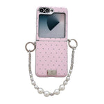 Custodia per telefono con clip laterale e bracciale, stile targhetta con motivo a rombi e chiusura a clip laterale., For Samsung Galaxy Z Flip6 5G / Flip7 FE, For Samsung Galaxy Z Flip7 5G, For Samsung Galaxy Z Flip5 5G