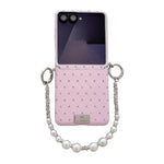 Custodia per telefono con clip laterale e bracciale, stile targhetta con motivo a rombi e chiusura a clip laterale., For Samsung Galaxy Z Flip6 5G / Flip7 FE, For Samsung Galaxy Z Flip7 5G, For Samsung Galaxy Z Flip5 5G