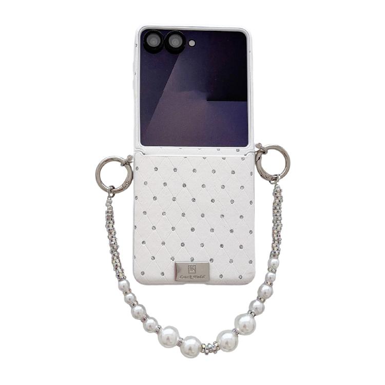 Custodia per telefono con clip laterale e bracciale, stile targhetta con motivo a rombi e chiusura a clip laterale., For Samsung Galaxy Z Flip6 5G / Flip7 FE, For Samsung Galaxy Z Flip7 5G, For Samsung Galaxy Z Flip5 5G