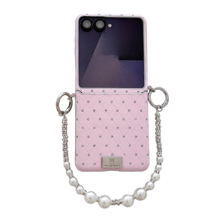 Custodia per telefono con clip laterale e bracciale, stile targhetta con motivo a rombi e chiusura a clip laterale., For Samsung Galaxy Z Flip6 5G / Flip7 FE, For Samsung Galaxy Z Flip7 5G, For Samsung Galaxy Z Flip5 5G