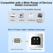 Cavo USB 2.0 ad alta velocità da USB-A a USB-B per stampanti, scanner, stampanti desktop e dispositivi digitali., 0.5m, 1m, 1.5m, 2m, 3m, 5m, 8m, 10m