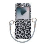 Custodia per telefono con stampa leopardata argentata e chiusura laterale, con cinturino da polso fai-da-te., For Samsung Galaxy Z Flip6 5G / Flip7 FE, For Samsung Galaxy Z Flip7 5G, For Samsung Galaxy Z Flip5 5G