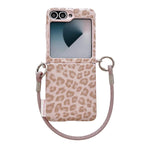 Custodia per telefono con stampa leopardata argentata e chiusura laterale, con cinturino da polso fai-da-te., For Samsung Galaxy Z Flip6 5G / Flip7 FE, For Samsung Galaxy Z Flip7 5G, For Samsung Galaxy Z Flip5 5G