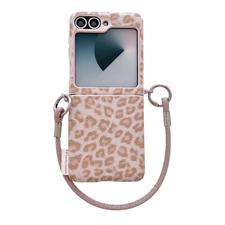Custodia per telefono con stampa leopardata argentata e chiusura laterale, con cinturino da polso fai-da-te., For Samsung Galaxy Z Flip6 5G / Flip7 FE, For Samsung Galaxy Z Flip7 5G, For Samsung Galaxy Z Flip5 5G