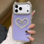 Cover per telefono IMD con orecchie di gatto galvanizzate, strass su entrambi i lati e glitter., For iPhone 17 Pro Max, For iPhone 17 Pro, For iPhone 17, For iPhone Air