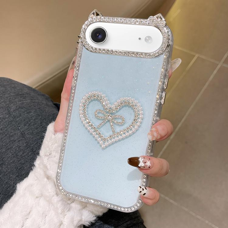Cover per telefono IMD con orecchie di gatto galvanizzate, strass su entrambi i lati e glitter., For iPhone 17 Pro Max, For iPhone 17 Pro, For iPhone 17, For iPhone Air